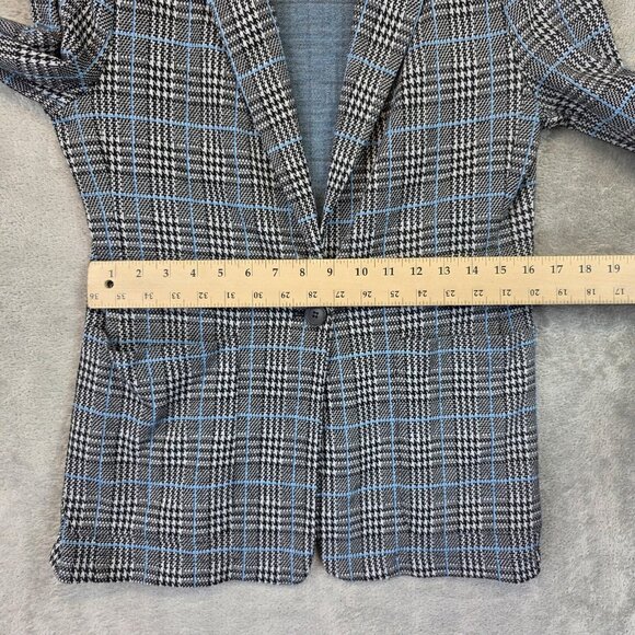 Vince Camuto Blazer Womens 8 Black Blue Plaid Houndstooth One Button Jacket - Picture 6 of 11